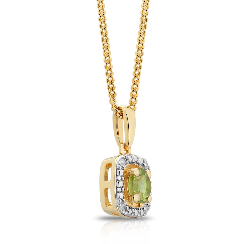 Main Image 2 of Sterling Silver & 18ct Gold Plated Vermeil Diamond & Peridot Halo Pendant