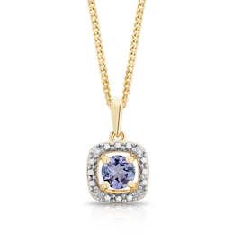 Sterling Silver & 18ct Gold Plated Vermeil Diamond & Tanzanite Halo Pendant