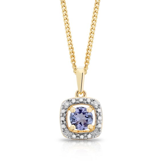Sterling Silver and 18ct Gold Plated Vermeil Diamond and Tanzanite Halo Pendant