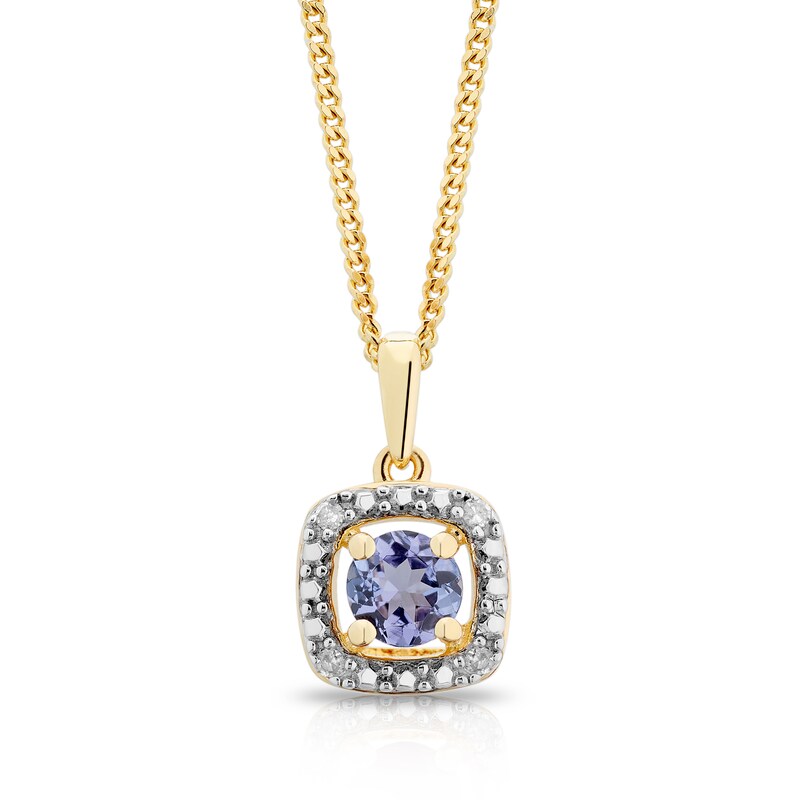 Sterling Silver & 18ct Gold Plated Vermeil Diamond & Tanzanite Halo Pendant