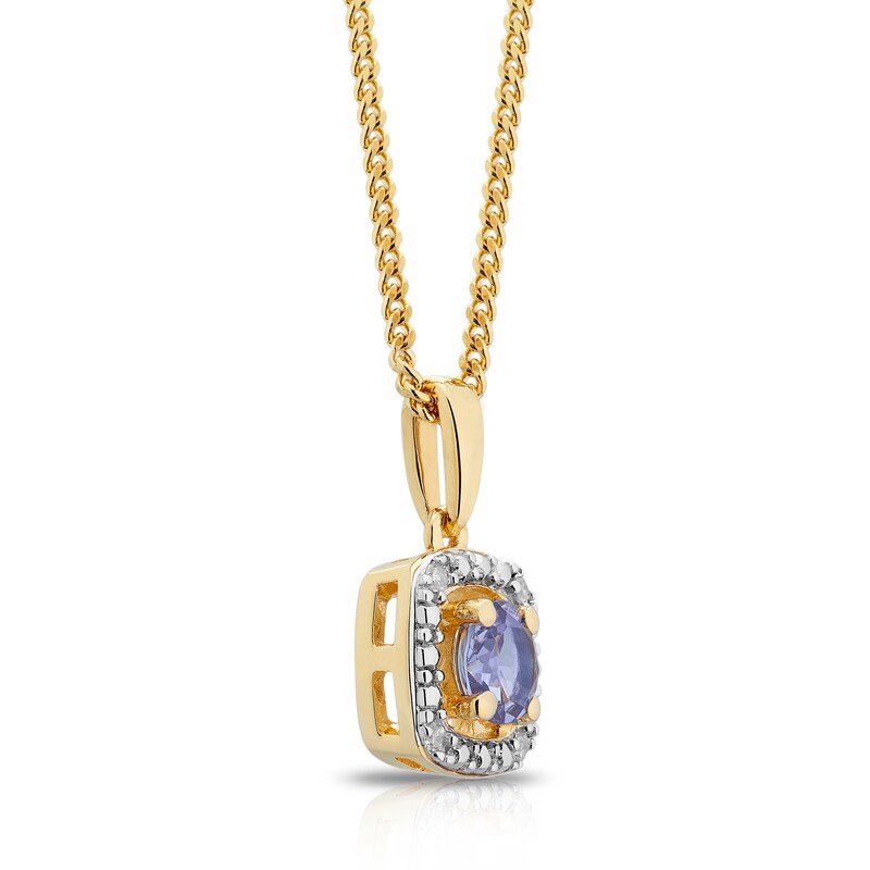 Sterling Silver & 18ct Gold Plated Vermeil Diamond & Tanzanite Halo Pendant