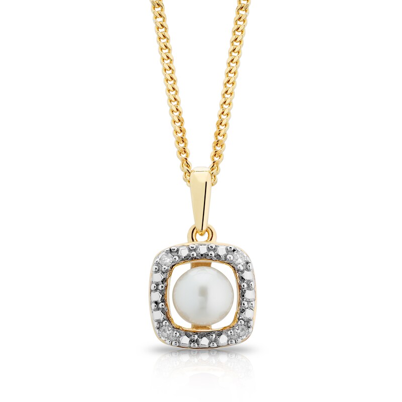 Main Image 1 of Sterling Silver & 18ct Gold Plated Vermeil Diamond & Pearl Halo Pendant