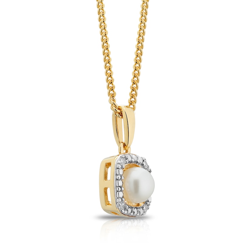 Main Image 2 of Sterling Silver & 18ct Gold Plated Vermeil Diamond & Pearl Halo Pendant