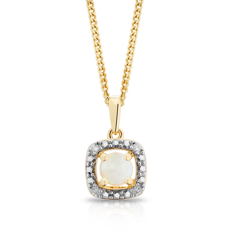 Main Image 1 of Sterling Silver & 18ct Gold Plated Vermeil Diamond & Opal Cushion Halo Pendant