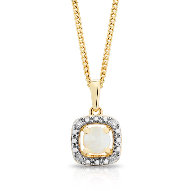 Sterling Silver & 18ct Gold Plated Vermeil Diamond & Opal Cushion Halo Pendant