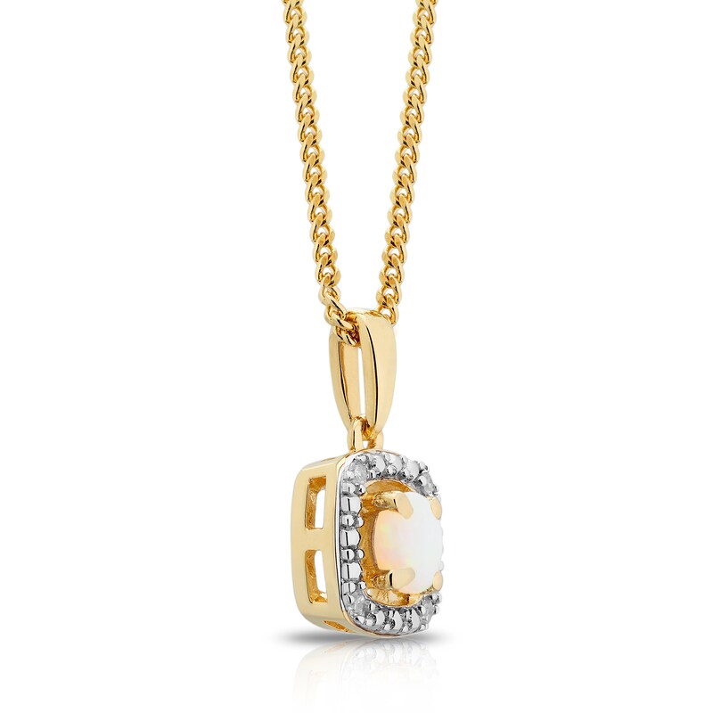 Main Image 2 of Sterling Silver & 18ct Gold Plated Vermeil Diamond & Opal Cushion Halo Pendant