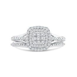 Perfect Fit 9ct White Gold Cushion Cluster 0.33ct Diamond Bridal Set