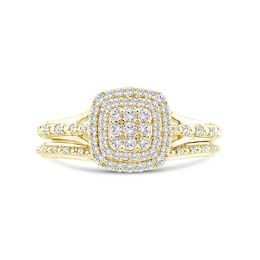 Perfect Fit 9ct Yellow Gold Cushion Cluster 0.33ct Diamond Bridal Set