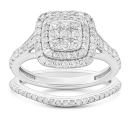 Perfect Fit 9ct White Gold Cushion Cluster 0.75ct Diamond Bridal Set
