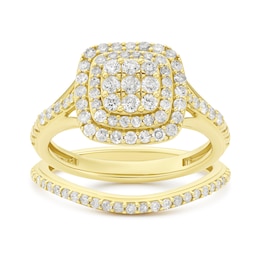 Perfect Fit 9ct Yellow Gold Cushion Cluster 0.75ct Diamond Bridal Set