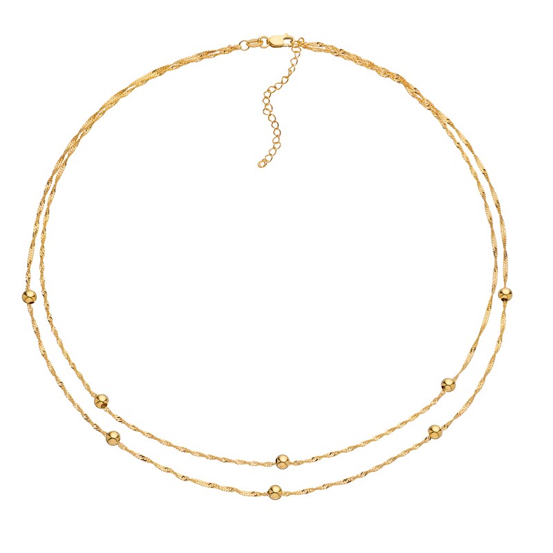 9ct Yellow Gold Ball Station Double Singapore Chain Necklace