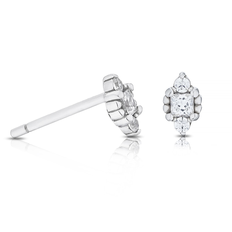 Main Image 4 of Sterling Silver Cubic Zirconia Cuff, Stud & Hoop Earring Set