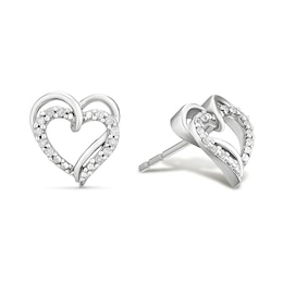 Sterling Silver Heart Stud Diamond Earrings