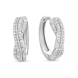 Sterling Silver Crossover Hoop 0.10ct Diamond Earrings