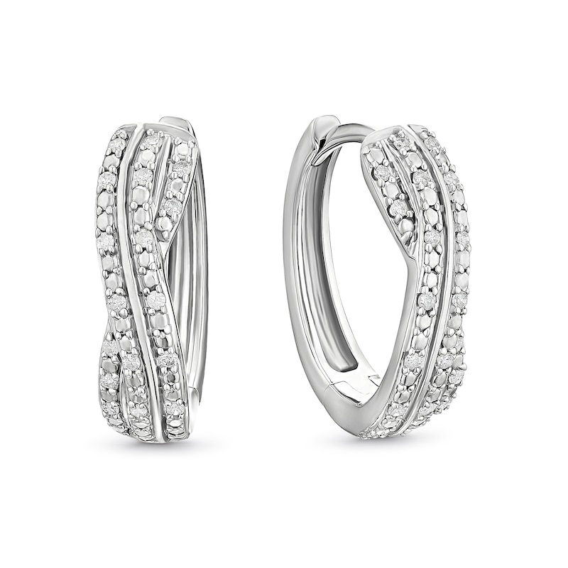 Main Image 1 of Sterling Silver Crossover Hoop 0.10ct Diamond Earrings
