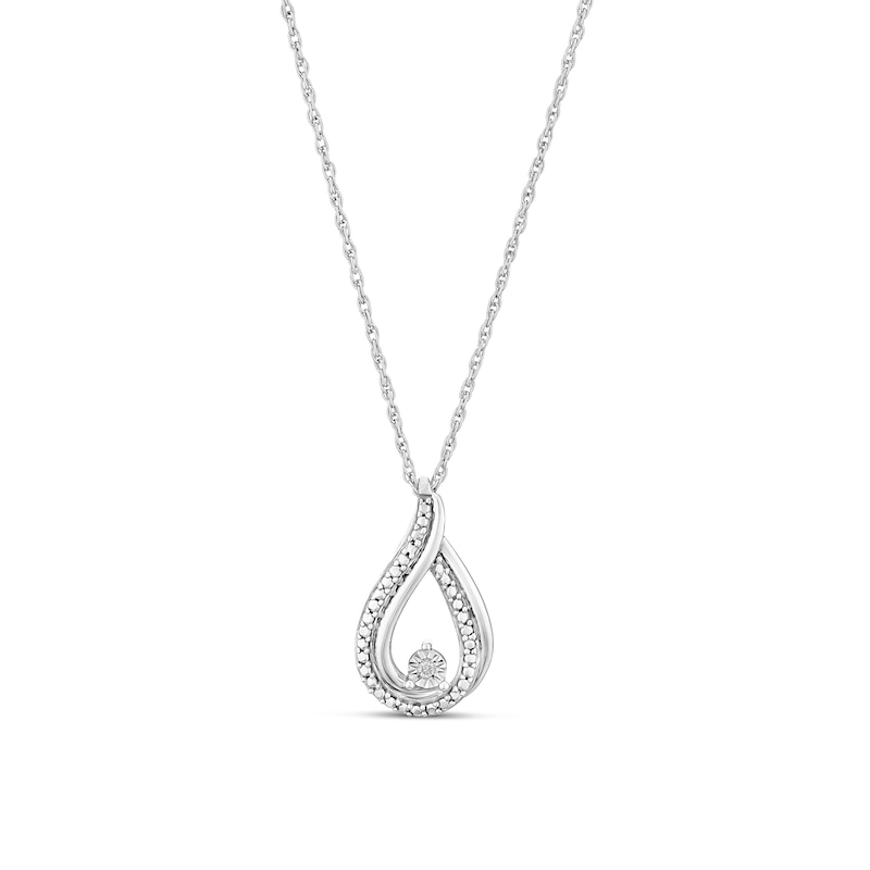 Main Image 1 of Sterling Silver Teardrop Pendant Diamond Necklace