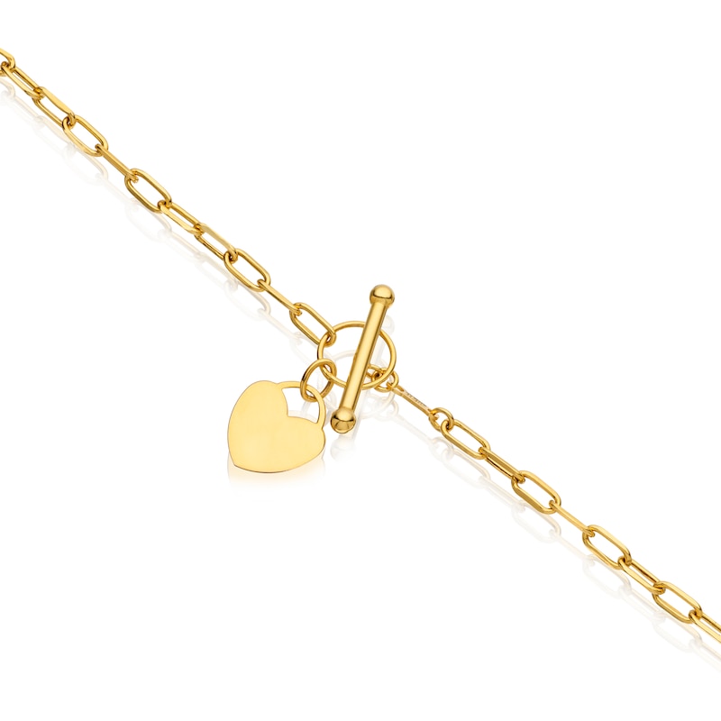 9ct Yellow Solid Gold T-Bar Heart Paperlink Chain Necklet