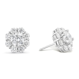 Sterling Silver Flower Cluster Stud 2ct Diamond Earrings