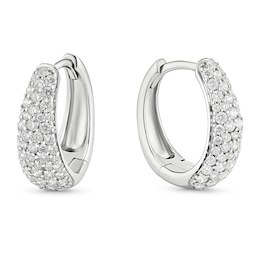 Sterling Silver Pavé Huggie Hoop 1ct Lab Grown Diamond Earrings