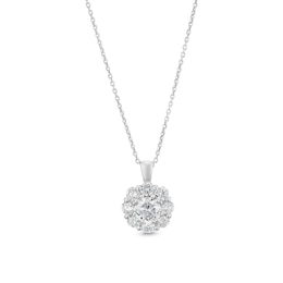 Sterling Silver Flower Cluster Pendant 1.22ct Diamond Necklace