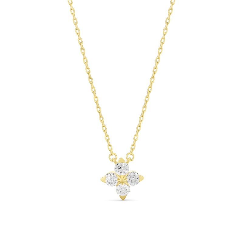 Main Image 1 of Sterling Silver 18ct Yellow Gold Vermeil 0.50ct Lab Grown Diamond Flower Pendant Necklace
