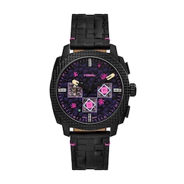 Fossil x Minecraft Limited-Edition The End Chronograph Purple Dial Black Leather Strap Watch