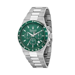 Maserati Sfida Chronograph Green Dial & Silver-Tone Stainless Steel Bracelet Watch