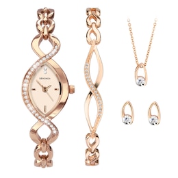 Sekonda Women's White Dial Rose Gold-Tone Watch & Jewellery Gift Set