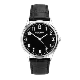 Sekonda Evans Men's Black Dial Black Leather Strap Watch
