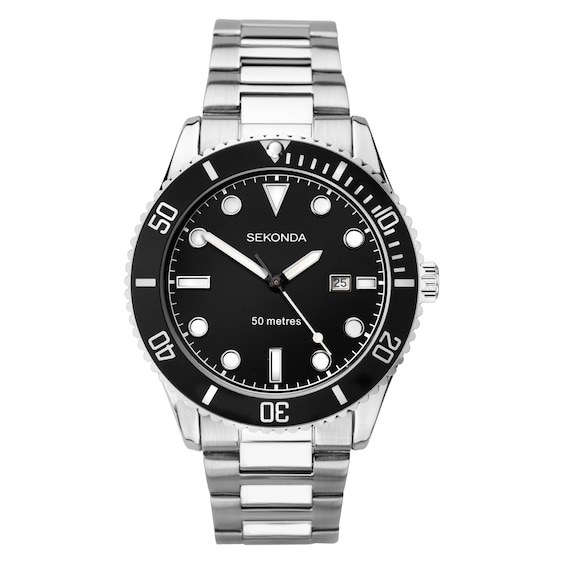 Sekonda Ocean Men's Black Dial Stainless Steel Bracelet Watch