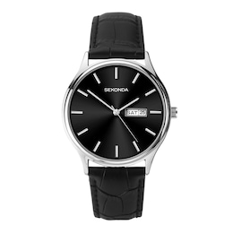 Sekonda Classic Men's Black Dial & Black Leather Strap Watch