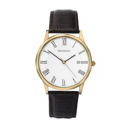 Sekonda Edwards Men's White Dial Brown Leather Strap Watch