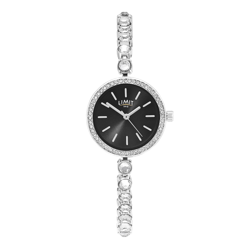 Main Image 1 of Limit Women's Stone Set Black Dial Silver Tone Bracelet Watch