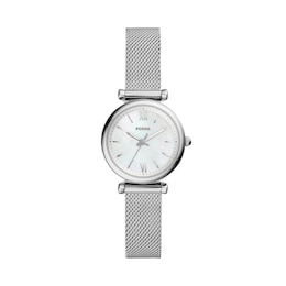 Fossil Carlie Mini Women's Mother-of-Pearl Dial Three-Hand Stainless Steel Bracelet Watch