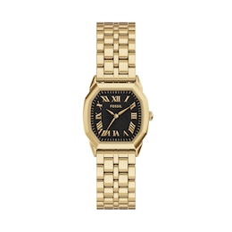 Fossil Harlow Women's Black Dial Three-Hand Gold-Tone Stainless Steel Bracelet Watch