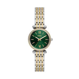 Fossil Carlie Mini Women's Green Dial Three-Hand Two-Tone Stainless Steel Bracelet Watch