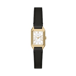 Fossil Raquel Mini Women's White Dial Three-Hand Black Leather Strap Watch