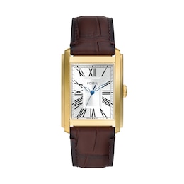 Fossil Carraway Men's Silver-Tone Dial Brown Leather Strap Watch