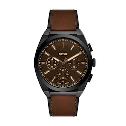 Fossil Everett Men's Chronograph Black Dial Brown Leather Strap Watch