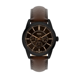 Fossil Pearson Men's Black Dial Multifunction Brown Leather Strap Watch