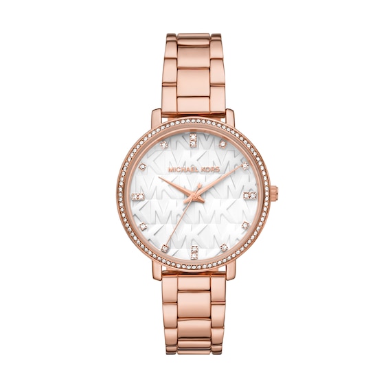 Michael Kors Women's Pyper White Dial Three-Hand Rose Gold-Tone Stainless Steel Bracelet Watch
