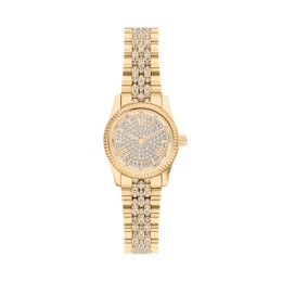 Michael Kors Women's Lexington Pave Dial Three-Hand Gold-Tone Stainless Steel Bracelet Watch
