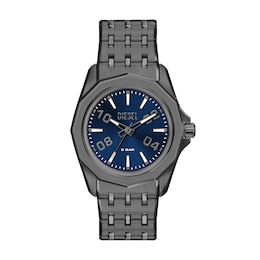 Diesel Men's Stinger Blue Dial Three-Hand Gunmetal Stainless Steel Bracelet Watch