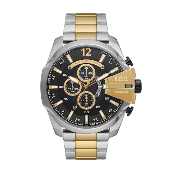 Diesel Mega Chief Men's Black Dial Two-Tone Stainless Steel Bracelet Watch