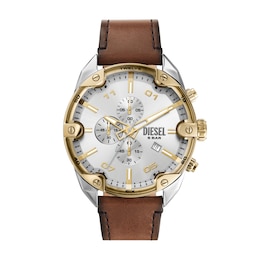 Diesel Spiked Men's Silver Dial Brown Leather Strap Watch