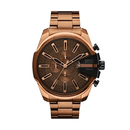 Diesel Men's Mega Chief Slim Brown Dial Chronograph Brown Stainless Steel Bracelet Watch