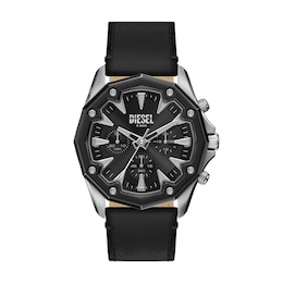 Diesel Men's Stinger Black Dial Chronograph Black Leather Strap Watch