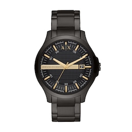 Armani Exchange Men's Black Dial Three-Hand Date Black Stainless Steel Bracelet Watch