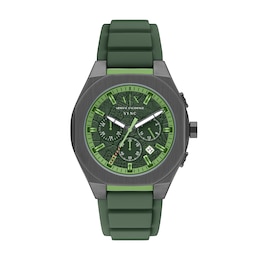 Armani Exchange Men's Sync Green Dial Chronograph Green Silicone Strap Watch