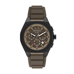 Armani Exchange Men's Sync Brown Dial Chronograph Brown Silicone Strap Watch